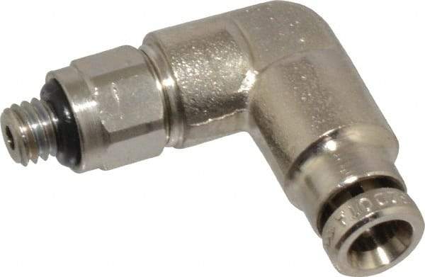 Norgren - 4mm Outside Diam, M5x0.8 Metric, Nickel Plated Brass Push-to-Connect Tube Male Swivel Elbow - 260 Max psi, Tube to Metric Thread Connection, Nitrile O-Ring - Eagle Tool & Supply