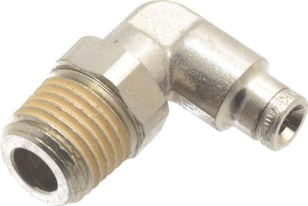 Norgren - 4mm Outside Diam, 1/4 BSPT, Nickel Plated Brass Push-to-Connect Tube Male Swivel Elbow - 260 Max psi, Tube to Male BSPT Connection, Nitrile O-Ring - Eagle Tool & Supply