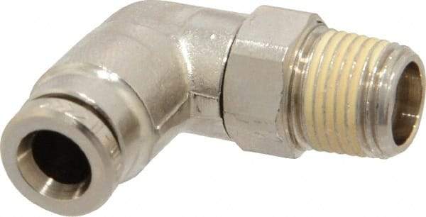 Norgren - 5mm Outside Diam, 1/8 BSPT, Nickel Plated Brass Push-to-Connect Tube Male Swivel Elbow - 260 Max psi, Tube to Male BSPT Connection, Nitrile O-Ring - Eagle Tool & Supply