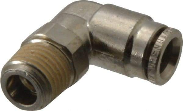 Norgren - 8mm Outside Diam, 1/4 BSPT, Nickel Plated Brass Push-to-Connect Tube Male Swivel Elbow - 260 Max psi, Tube to Male BSPT Connection, Nitrile O-Ring - Eagle Tool & Supply