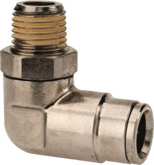 Norgren - 10mm Outside Diam, 1/4 BSPT, Nickel Plated Brass Push-to-Connect Tube Male Swivel Elbow - 260 Max psi, Tube to Male BSPT Connection, Nitrile O-Ring - Eagle Tool & Supply