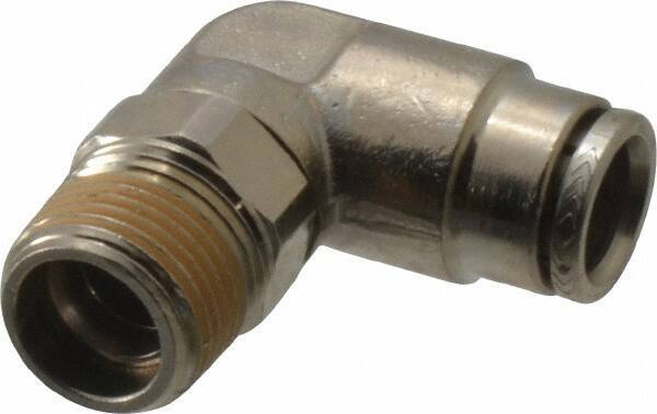Norgren - 10mm Outside Diam, 3/8 BSPT, Nickel Plated Brass Push-to-Connect Tube Male Swivel Elbow - 260 Max psi, Tube to Male BSPT Connection, Nitrile O-Ring - Eagle Tool & Supply