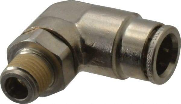 Norgren - 12mm Outside Diam, 1/4 BSPT, Nickel Plated Brass Push-to-Connect Tube Male Swivel Elbow - 260 Max psi, Tube to Male BSPT Connection, Nitrile O-Ring - Eagle Tool & Supply