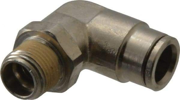 Norgren - 12mm Outside Diam, 3/8 BSPT, Nickel Plated Brass Push-to-Connect Tube Male Swivel Elbow - 260 Max psi, Tube to Male BSPT Connection, Nitrile O-Ring - Eagle Tool & Supply