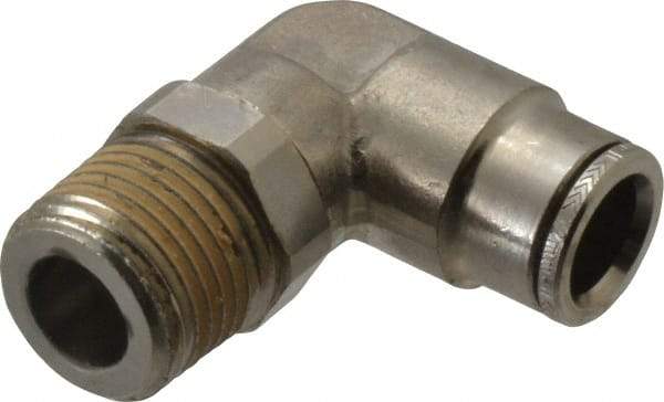 Norgren - 12mm Outside Diam, 1/2 BSPT, Nickel Plated Brass Push-to-Connect Tube Male Swivel Elbow - 260 Max psi, Tube to Male BSPT Connection, Nitrile O-Ring - Eagle Tool & Supply
