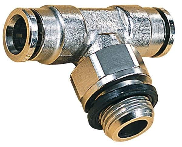 Norgren - 6mm Outside Diam, M5x0.8 Metric, Nickel Plated Brass Push-to-Connect Tube Male Swivel Branch Tee - 260 Max psi, Tube to Metric Thread Connection, Nitrile O-Ring - Eagle Tool & Supply