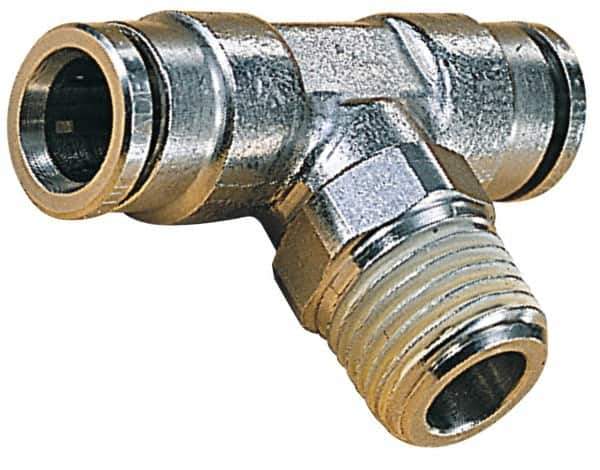 Norgren - 8mm Outside Diam, 3/8 BSPT, Nickel Plated Brass Push-to-Connect Tube Male Swivel Branch Tee - 260 Max psi, Tube to Male BSPT Connection, Nitrile O-Ring - Eagle Tool & Supply