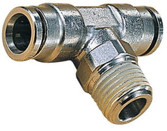 Norgren - 8mm Outside Diam, 3/8 BSPT, Nickel Plated Brass Push-to-Connect Tube Male Swivel Branch Tee - 260 Max psi, Tube to Male BSPT Connection, Nitrile O-Ring - Eagle Tool & Supply