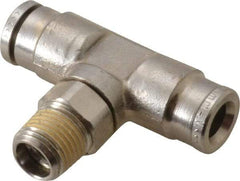 Norgren - 6mm Outside Diam, 1/8 BSPT, Nickel Plated Brass Push-to-Connect Tube Male Swivel Branch Tee - 260 Max psi, Tube to Male BSPT Connection, Nitrile O-Ring - Eagle Tool & Supply