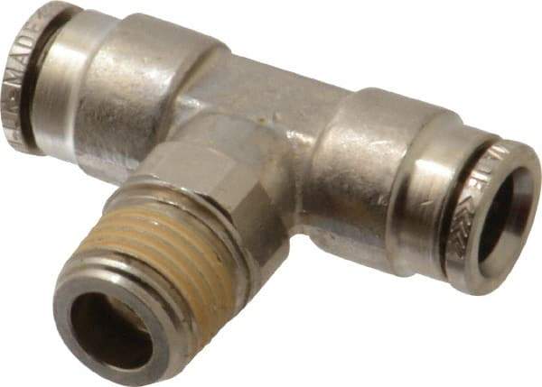 Norgren - 8mm Outside Diam, 1/4 BSPT, Nickel Plated Brass Push-to-Connect Tube Male Swivel Branch Tee - 260 Max psi, Tube to Male BSPT Connection, Nitrile O-Ring - Eagle Tool & Supply