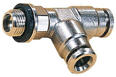 Norgren - 5mm Outside Diam, 1/8 BSPP, Nickel Plated Brass Push-to-Connect Tube Male Swivel Run Tee - 260 Max psi, Tube to Male BSPP Connection, Nitrile O-Ring - Eagle Tool & Supply