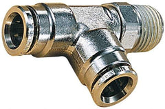 Norgren - 12mm Outside Diam, 1/2 BSPT, Nickel Plated Brass Push-to-Connect Tube Male Swivel Run Tee - 260 Max psi, Tube to Male BSPT Connection, Nitrile O-Ring - Eagle Tool & Supply