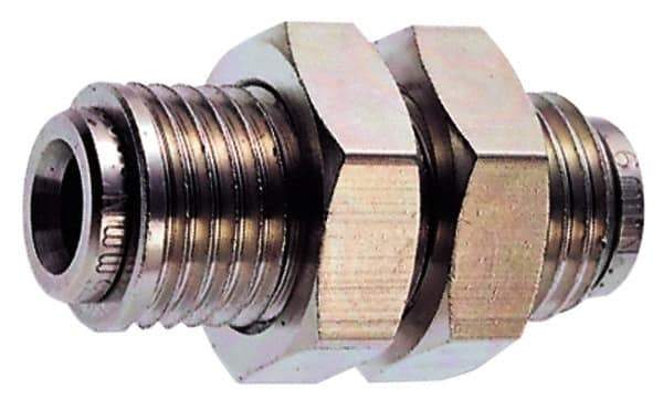 Norgren - 10mm Outside Diam, M20x1.5 Thread, Nickel Plated Brass Push-to-Connect Tube Bulkhead Union - 260 Max psi, Tube to Tube Connection, , Nitrile O-Ring - Eagle Tool & Supply