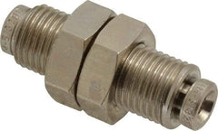 Norgren - 4mm Outside Diam, M10x1.0 Thread, Nickel Plated Brass Push-to-Connect Tube Bulkhead Union - 260 Max psi, Tube to Tube Connection, , Nitrile O-Ring - Eagle Tool & Supply