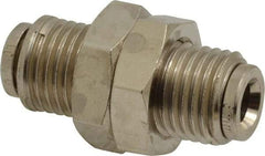 Norgren - 6mm Outside Diam, M14x1.5 Thread, Nickel Plated Brass Push-to-Connect Tube Bulkhead Union - 260 Max psi, Tube to Tube Connection, , Nitrile O-Ring - Eagle Tool & Supply