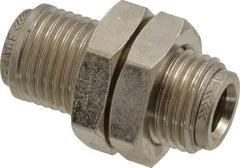 Norgren - 8mm Outside Diam, M16x1.5 Thread, Nickel Plated Brass Push-to-Connect Tube Bulkhead Union - 260 Max psi, Tube to Tube Connection, , Nitrile O-Ring - Eagle Tool & Supply