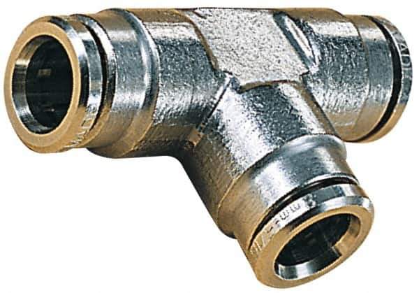 Norgren - 14mm Outside Diam, Nickel Plated Brass Push-to-Connect Tube Union Tee - 260 Max psi, Tube to Tube Connection, Nitrile O-Ring - Eagle Tool & Supply