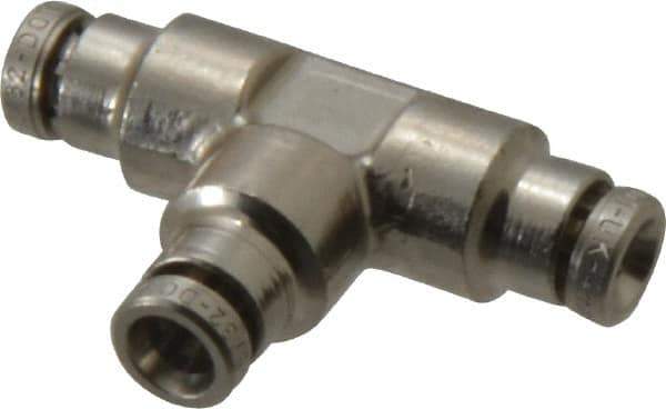 Norgren - 4mm Outside Diam, Nickel Plated Brass Push-to-Connect Tube Union Tee - 260 Max psi, Tube to Tube Connection, Nitrile O-Ring - Eagle Tool & Supply