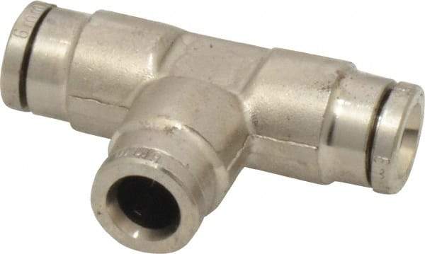 Norgren - 6mm Outside Diam, Nickel Plated Brass Push-to-Connect Tube Union Tee - 260 Max psi, Tube to Tube Connection, Nitrile O-Ring - Eagle Tool & Supply