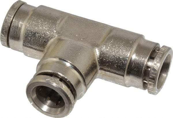 Norgren - 8mm Outside Diam, Nickel Plated Brass Push-to-Connect Tube Union Tee - 260 Max psi, Tube to Tube Connection, Nitrile O-Ring - Eagle Tool & Supply