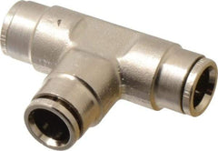 Norgren - 10mm Outside Diam, Nickel Plated Brass Push-to-Connect Tube Union Tee - 260 Max psi, Tube to Tube Connection, Nitrile O-Ring - Eagle Tool & Supply
