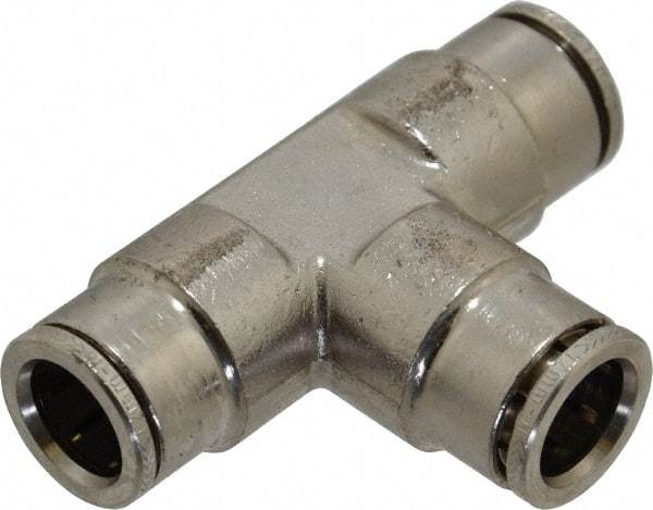Norgren - 12mm Outside Diam, Nickel Plated Brass Push-to-Connect Tube Union Tee - 260 Max psi, Tube to Tube Connection, Nitrile O-Ring - Eagle Tool & Supply