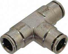 Norgren - 12mm Outside Diam, Nickel Plated Brass Push-to-Connect Tube Union Tee - 260 Max psi, Tube to Tube Connection, Nitrile O-Ring - Eagle Tool & Supply