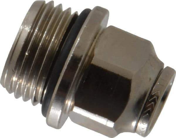 Norgren - 10mm Outside Diam, 1/2 Metric, Nickel Plated Brass Push-to-Connect Tube Male Connector - 260 Max psi, Tube to Metric Thread Connection, Nitrile O-Ring - Eagle Tool & Supply