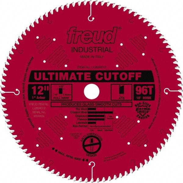 Freud - 12" Diam, 1" Arbor Hole Diam, 96 Tooth Wet & Dry Cut Saw Blade - Carbide-Tipped, Standard Round Arbor - Eagle Tool & Supply