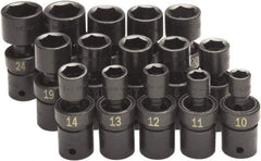 SK - 15 Piece 1/2" Drive Standard Impact Socket Set - 6 Points, 10 to 24mm, Metric Measurement Standard - Eagle Tool & Supply