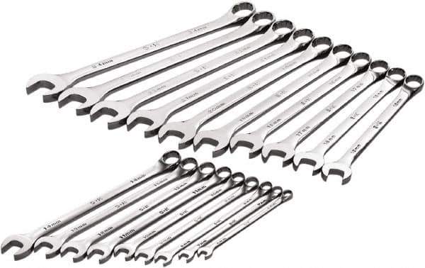 SK - 19 Piece, 6mm to 24mm, 12 Point Combination Wrench Set - Metric Measurement Standard, Full Polish Chrome Finish, Comes in Roll-Up Pouch - Eagle Tool & Supply