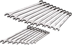 SK - 19 Piece, 6mm to 24mm, 12 Point Combination Wrench Set - Metric Measurement Standard, Full Polish Chrome Finish, Comes in Roll-Up Pouch - Eagle Tool & Supply