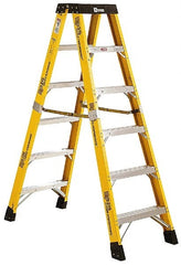 Made in USA - 5 Steps, 12 Ft. High, Type IAA Rating, Fiberglass Step Ladder - Eagle Tool & Supply
