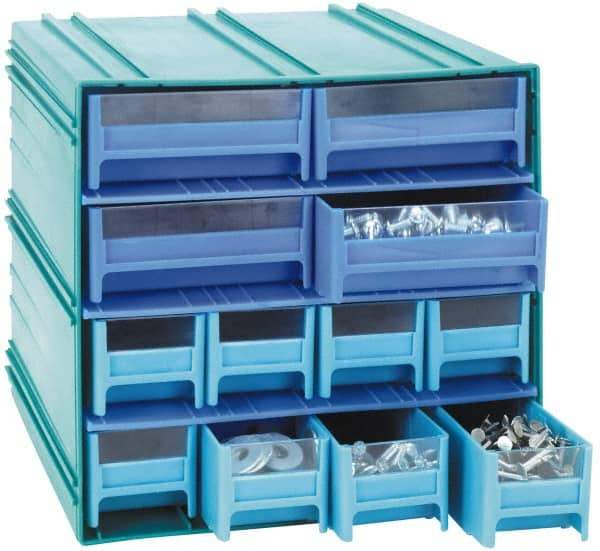 Quantum Storage - 12 Drawer, Ivory, High Impact Styrene, Interlocking Storage Cabinet with Drawers - 11-3/4" Wide x 11-3/8" Deep x 11-1/8" High Body, (8) 2-3/4, (4) 5-5/8" Wide x 11" Deep x 2-1/2" High Drawers - Eagle Tool & Supply