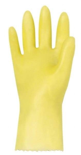 MAPA Professional - Size S (7), 10-1/2" Long, 10 mil Thick, PVC Chemical Resistant Gloves - Textured Finish, Gauntlet Pinked Cuff, Yellow - Eagle Tool & Supply
