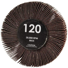 Value Collection - 3" Diam x 1" Face Width, Fine Aluminum Oxide Coated Mounted Flap Wheel - 1/4" Shank Mount, 120 Grit, Cloth Backing, 23,800 Max RPM - Eagle Tool & Supply