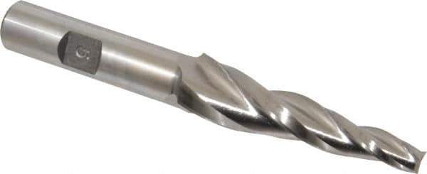 Made in USA - 5° Taper Angle per Side, 1/4" Small End Diam, 2-1/4" LOC, High Speed Steel 3 Flute Tapered Square End Mill - 4-1/4" OAL, 1/2" Shank Diam - Eagle Tool & Supply