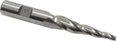 Made in USA - 5° Taper Angle per Side, 5/32" Small End Diam, 2" LOC, High Speed Steel 3 Flute Tapered Square End Mill - 3-7/8" OAL, 1/2" Shank Diam, Spiral Flute - Eagle Tool & Supply