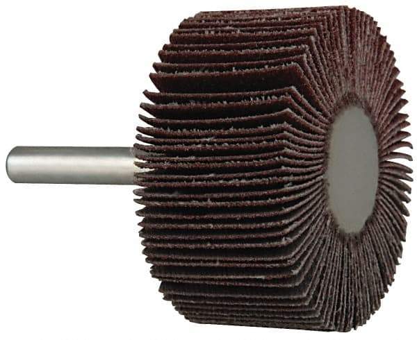 Value Collection - 2" Diam x 1" Face Width, Medium Aluminum Oxide Coated Mounted Flap Wheel - 1/4" Shank Mount, 80 Grit, 25,000 Max RPM - Eagle Tool & Supply