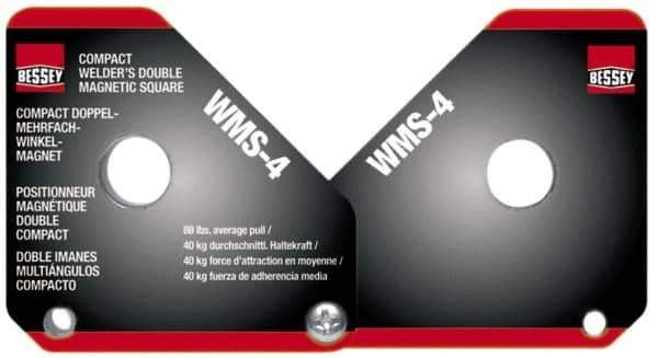 Bessey - 0 to 180° Holding Angle, 110 Lb Max Pull, Double Magnetic Welding & Fabrication Adjustable Square - 3-3/8" High x 6-1/8" Wide x 5/8" Deep - Eagle Tool & Supply