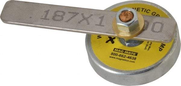 Mag-Mate - 250 Amps Grounding Capacity, 3-1/2" Diam, 2-1/4" High, 35 Lb Max Pull Force, Rare Earth Magnetic Welding & Fabrication Ground Clamp - 55 Lb Average Pull Force, Round Cup Magnet, Brass Stud, Compatible with Flat Surface - Eagle Tool & Supply