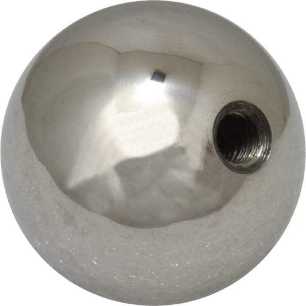 Gibraltar - 10-32 Thread, 1" Diam, Threaded Hole Ball Knob - Natural, Stainless Steel, Smooth Grip, 3/8" Hole Depth - Eagle Tool & Supply