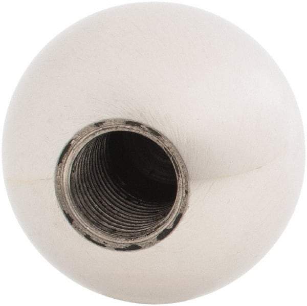 Gibraltar - 1/2-20 Thread, 1.38" Diam, Threaded Hole Ball Knob - Natural, Stainless Steel, Smooth Grip, 5/8" Hole Depth - Eagle Tool & Supply