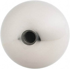 Gibraltar - 3/8-16 Thread, 1.88" Diam, Threaded Hole Ball Knob - Natural, Stainless Steel, Smooth Grip, 3/4" Hole Depth - Eagle Tool & Supply