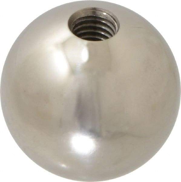 Gibraltar - 1/2-13 Thread, 1.88" Diam, Threaded Hole Ball Knob - Natural, Stainless Steel, Smooth Grip, 3/4" Hole Depth - Eagle Tool & Supply