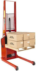 Wesco Industrial Products - 1,000 Lb Capacity, 64" Lift Height, Battery Powered Stacker - 3/4" Lowered Height, 13" Load Center, 25" Fork Length, 25" Overall Width - Eagle Tool & Supply