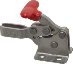 De-Sta-Co - 200 Lb Holding Capacity, Horizontal Handle, Manual Hold Down Toggle Clamp - 170° Handle Movement, 90° Bar Opening, U-Bar, Flanged Base, Electro-Plated Zinc, Stainless Steel - Eagle Tool & Supply