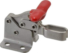 De-Sta-Co - 350 Lb Holding Capacity, Horizontal Handle, Manual Hold Down Toggle Clamp - 173° Handle Movement, 92° Bar Opening, U-Bar, Flanged Base, Electro-Plated Zinc, Stainless Steel - Eagle Tool & Supply