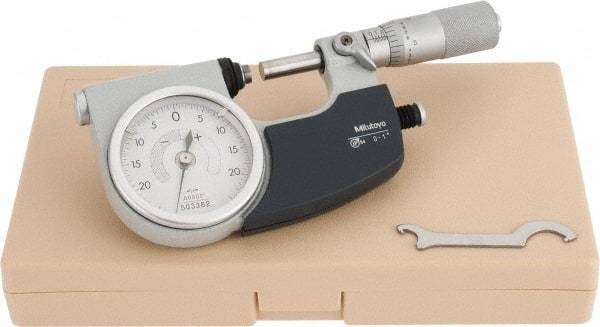 Mitutoyo - 0 to 1 Inch Range, 0.0001 Inch Graduation, Mechanical Indicating Micrometer - Accurate to 0.0001 Inch, Carbide-Tipped Measuring Face, Includes Fitted Plastic Case - Eagle Tool & Supply