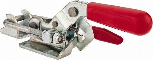 De-Sta-Co - 2,000 Lb Capacity, Horizontal, U Hook, Flanged Base, Carbon Steel Pull Action Latch Clamp - 2-1/2" Drawing Movement, 8.2" OAL, Threaded U Hook, Straight Handle - Eagle Tool & Supply